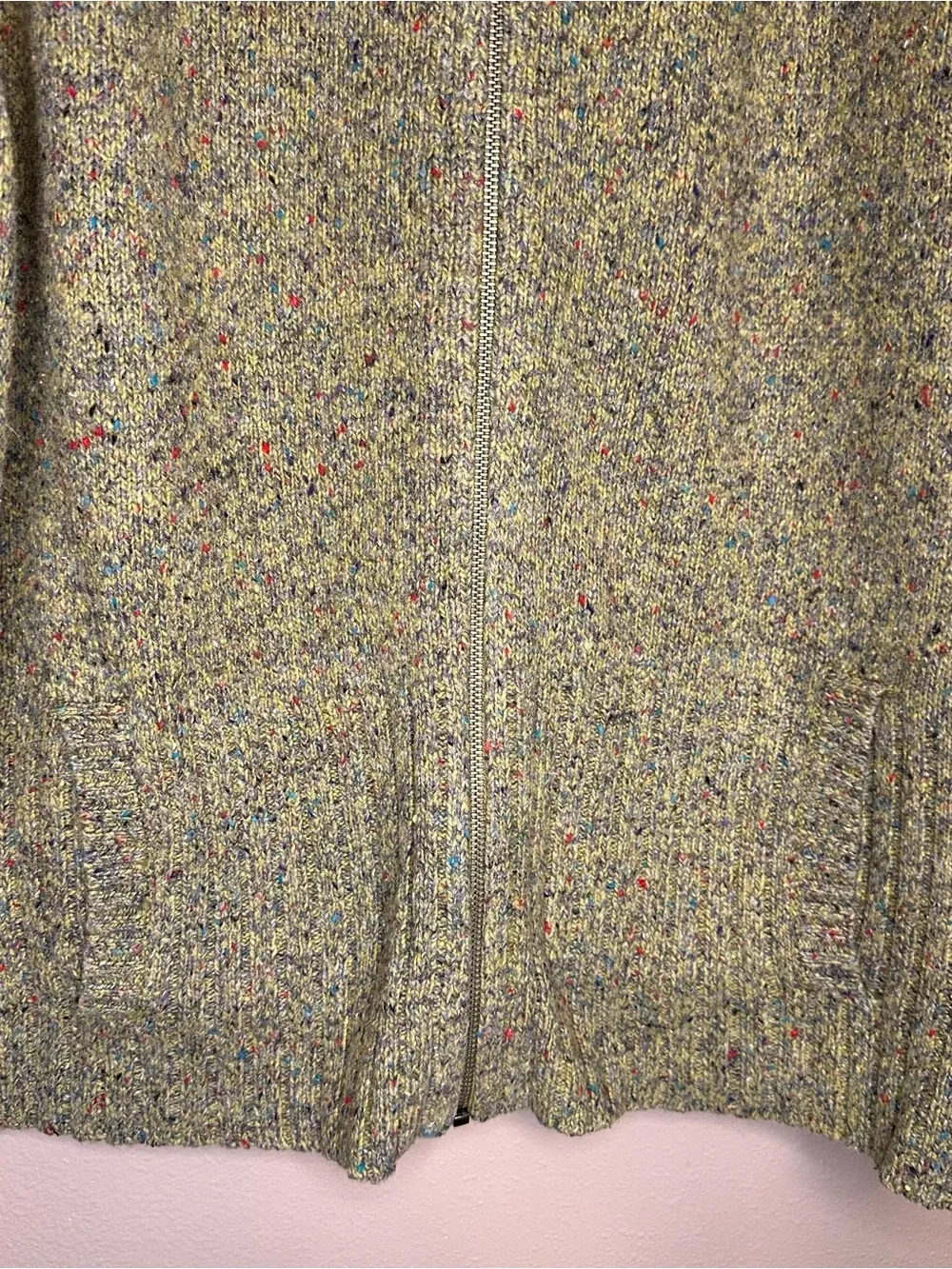 Evan Picone Olive Green Flecked Zip-Front Women's Cardigan